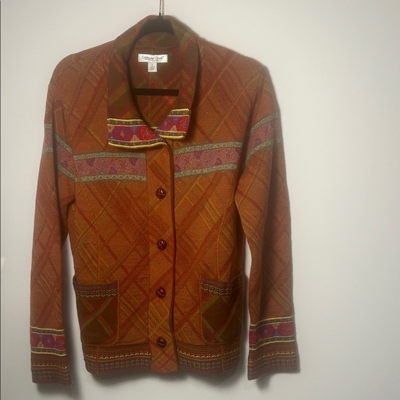 Coldwater Creek Burnt Orange Pink Wool Cotton Blend Sweater Cardigan Size Large - Picture 1 of 11